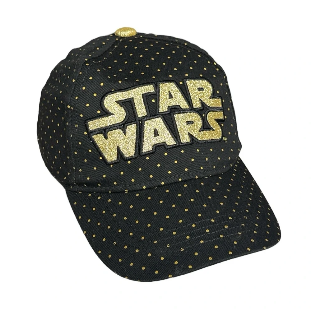 Star Wars Black & Gold Polka Dot Glitter Logo Youth Adjustable Strapback Hat Cap